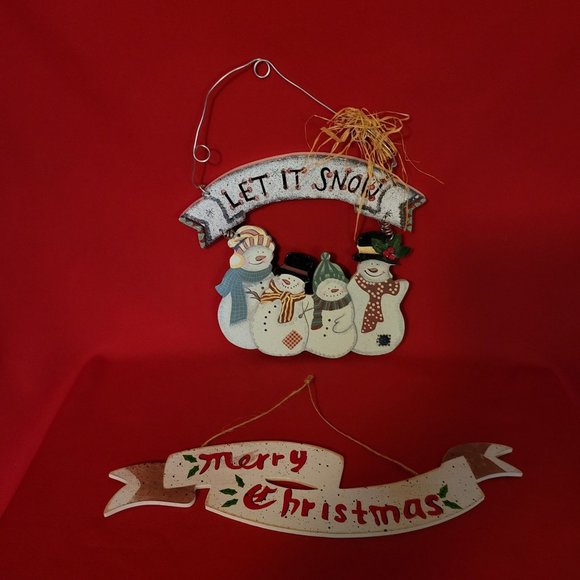 Christmas Signs Merry Christmas and Let it Snow Set of 2 - Picture 2 of 12